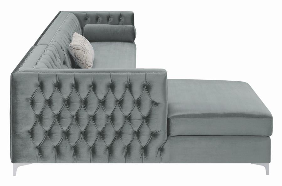Bellaire Button-tufted Upholstered Sectional Silver_11