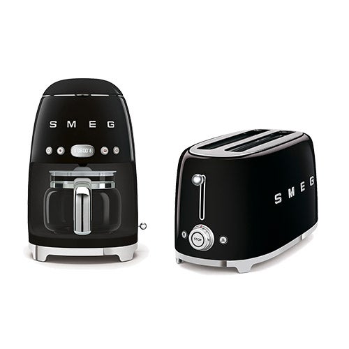 50's Retro-Style AM Kit w/ 10 Cup Coffee Machine & 2 Slot Toaster, Black_0
