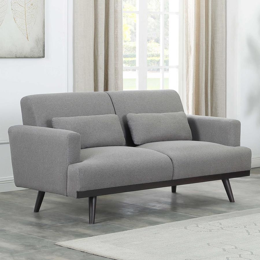 Blake Upholstered Loveseat with Track Arms Sharkskin and Dark Brown_0