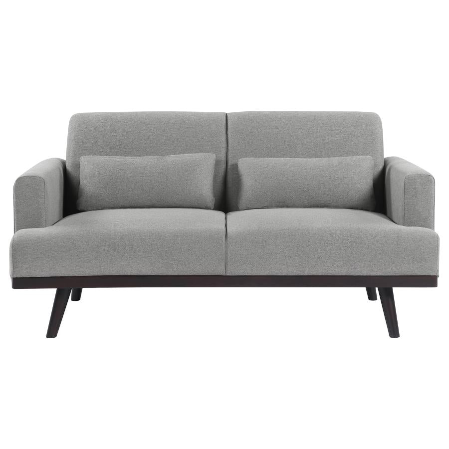 Blake Upholstered Loveseat with Track Arms Sharkskin and Dark Brown_4