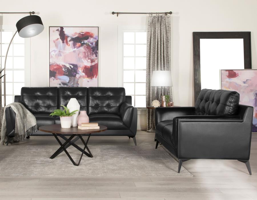 Moira Upholstered Tufted Living Room Set with Track Arms Black_0