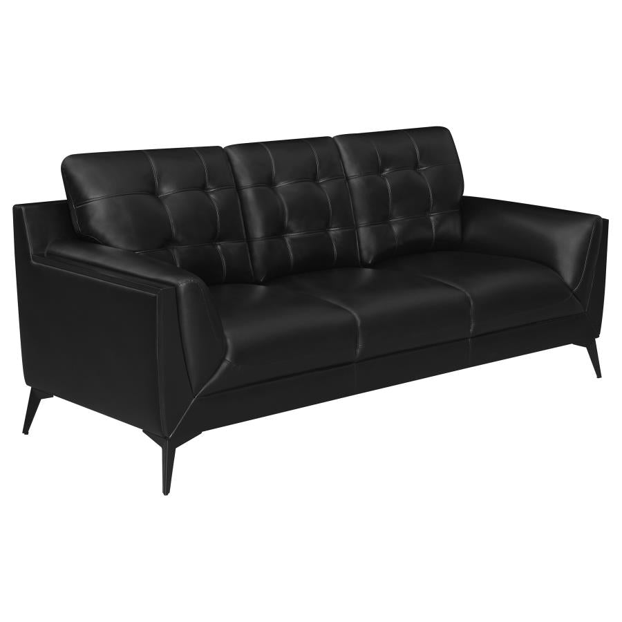 Moira Upholstered Tufted Living Room Set with Track Arms Black_1