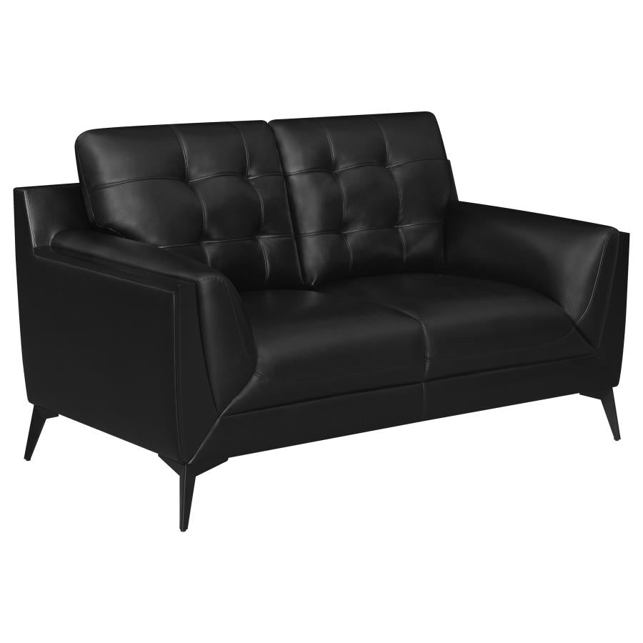 Moira Upholstered Tufted Living Room Set with Track Arms Black_9