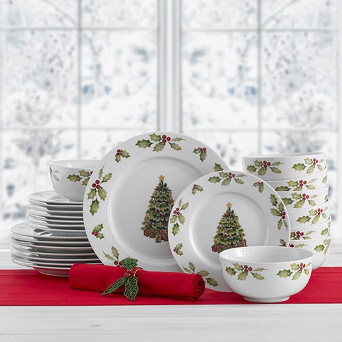 Christmas Day 24pc Porcelain Dinnerware Set_0