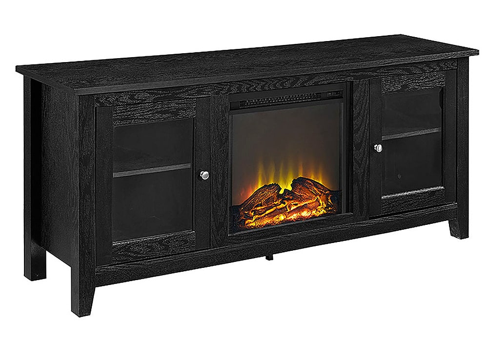 Walker Edison - Traditional Two Glass Door Fireplace TV Stand for Most TVs up to 65" - Black_1