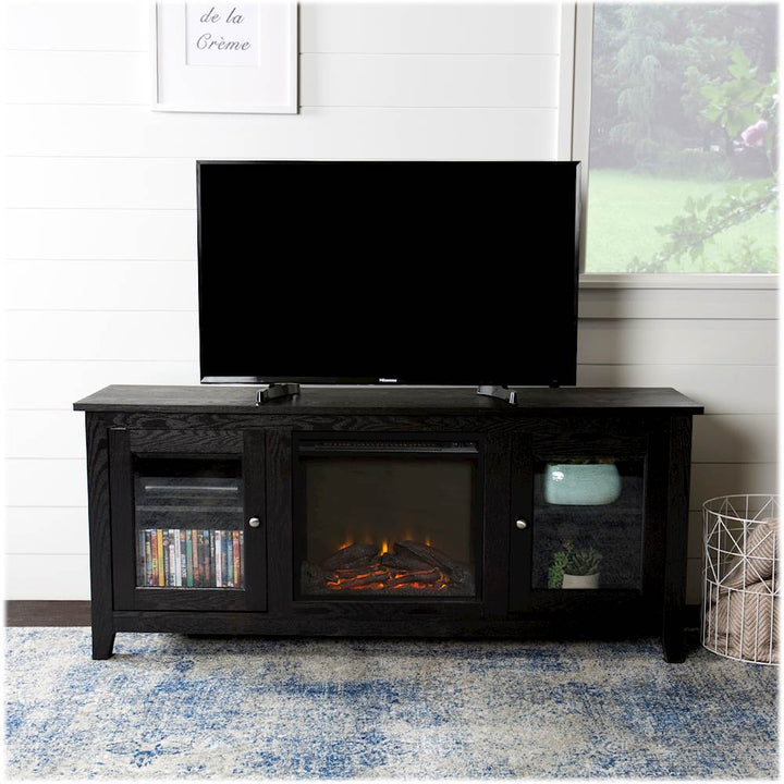 Walker Edison - Traditional Two Glass Door Fireplace TV Stand for Most TVs up to 65" - Black_3