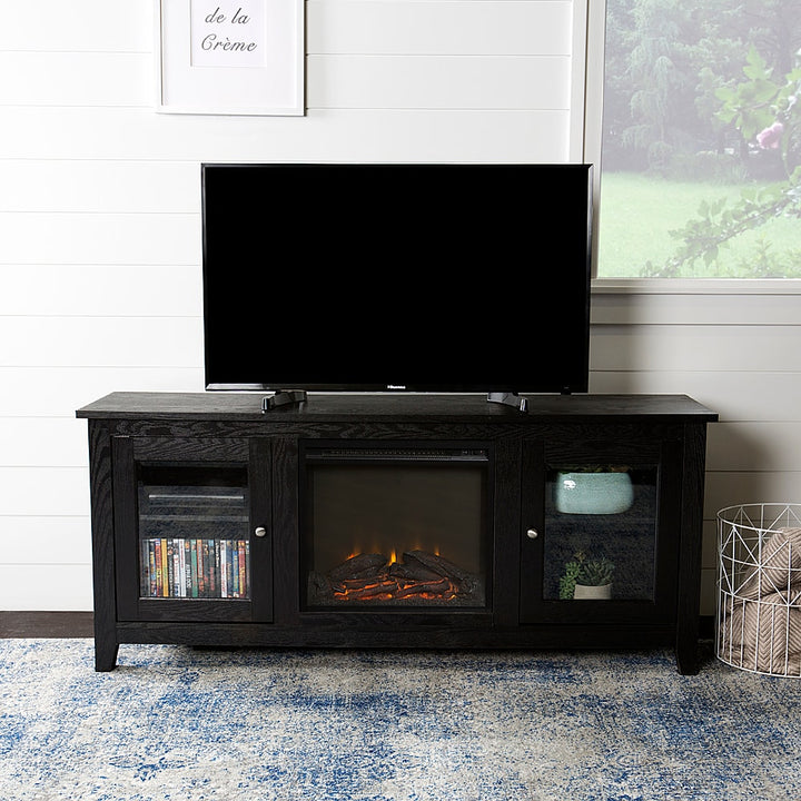 Walker Edison - Traditional Two Glass Door Fireplace TV Stand for Most TVs up to 65" - Black_2