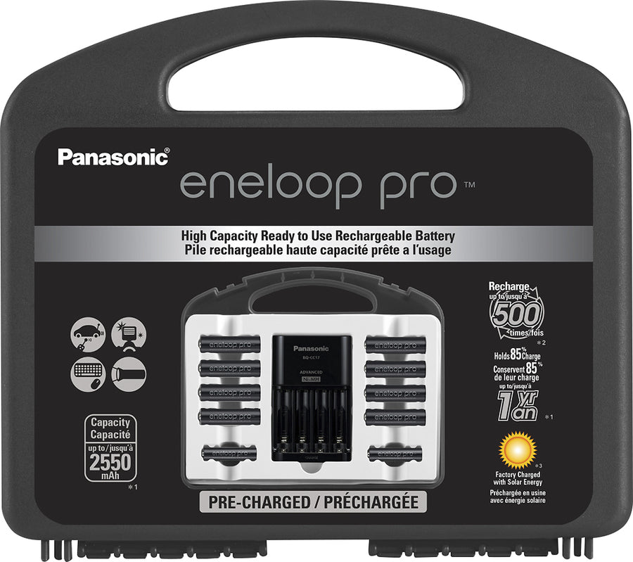 Panasonic - eneloop pro Charger, 8 AA and 2 AAA Batteries Kit - Black_0