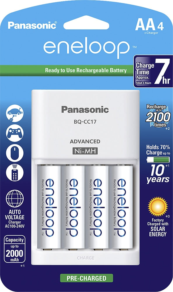 Panasonic - eneloop Charger and 4 AA Batteries Kit - White_0