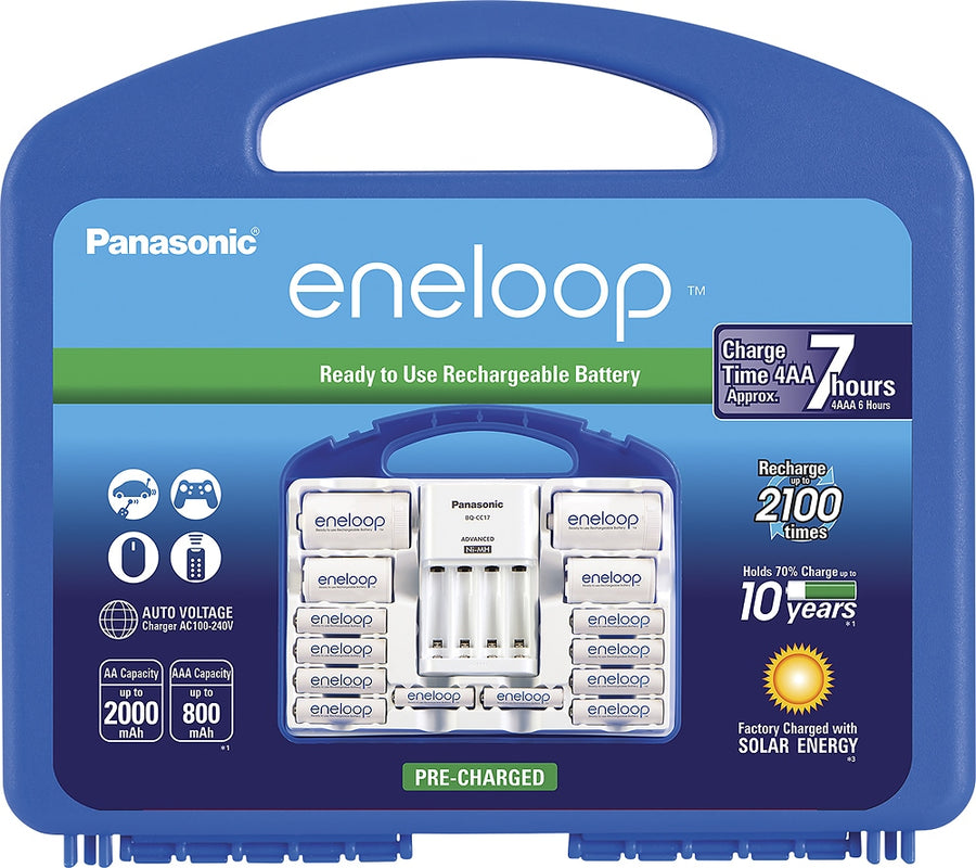 Panasonic - eneloop Charger, 8 AA and 2 AAA Batteries, 2 C and 2 D Spacers Kit - White_0