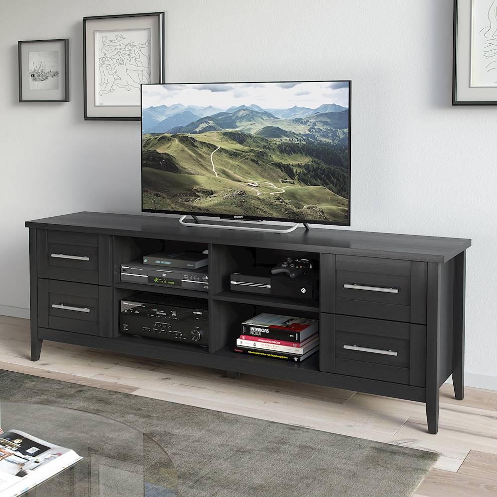 CorLiving - Jackson Wooden Extra Wide TV Stand, for TVs up to 85" - Black Wood Grain_4