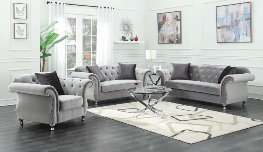 Frostine Button Tufted Sofa Silver_7