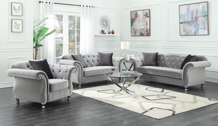 Frostine Button Tufted Sofa Silver_7
