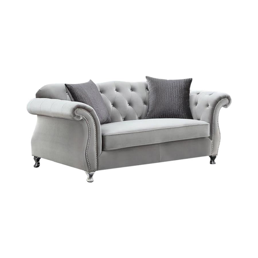 Frostine Button Tufted Loveseat Silver_5