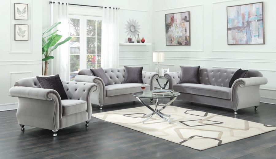 Frostine Button Tufted Loveseat Silver_4