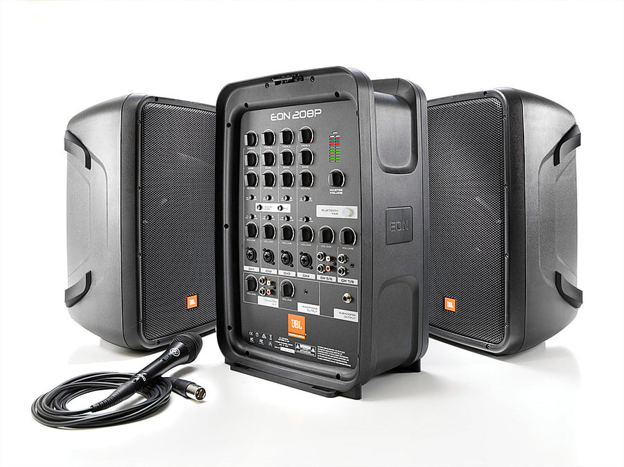 JBL - EON208P 8" 2 way PA System with Integrated 8 Channel Mixer and Microphone - Black_0