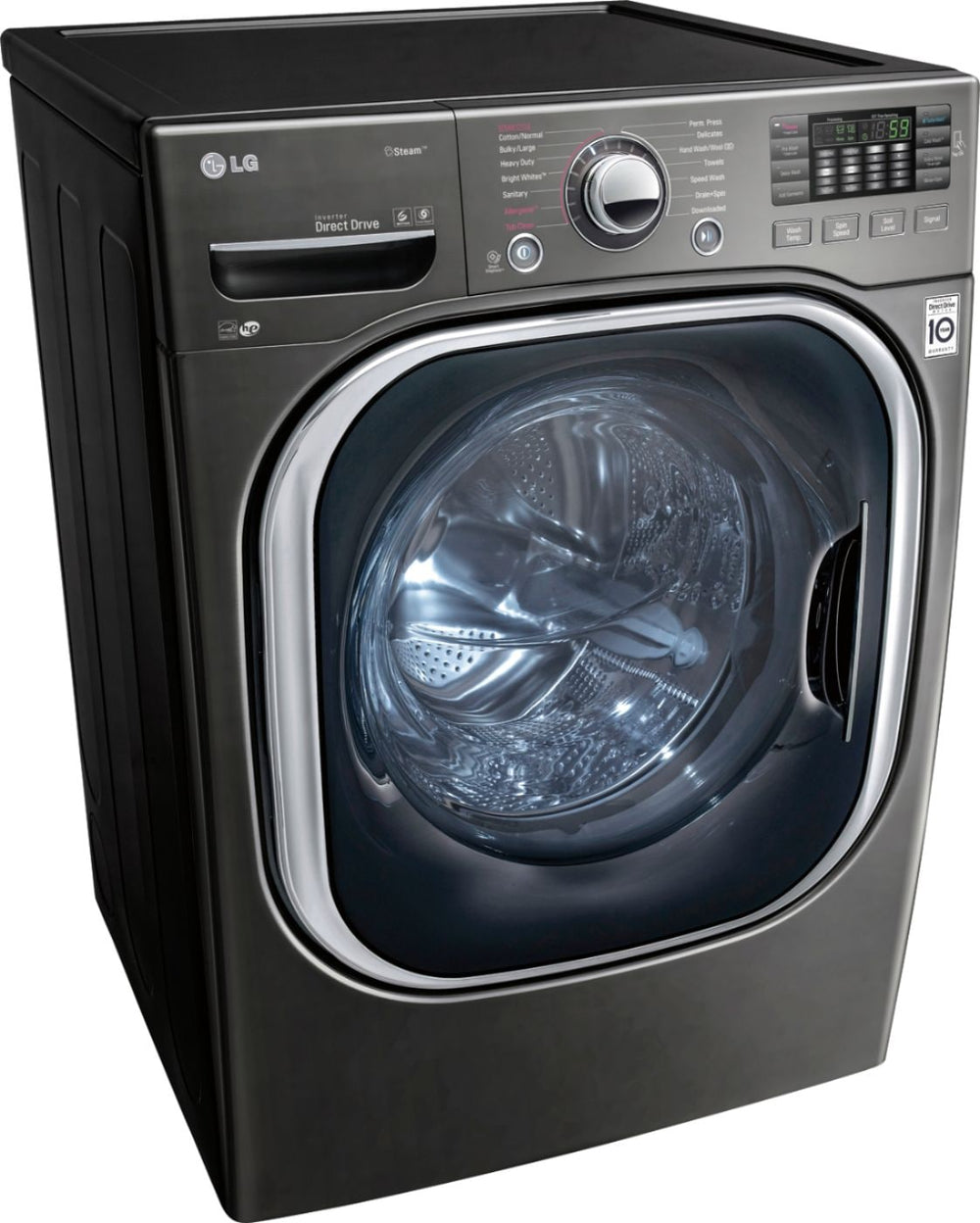LG - 4.5 Cu. Ft. High Efficiency Stackable Front-Load Washer with Steam and TurboWash Technology - Black stainless steel_1