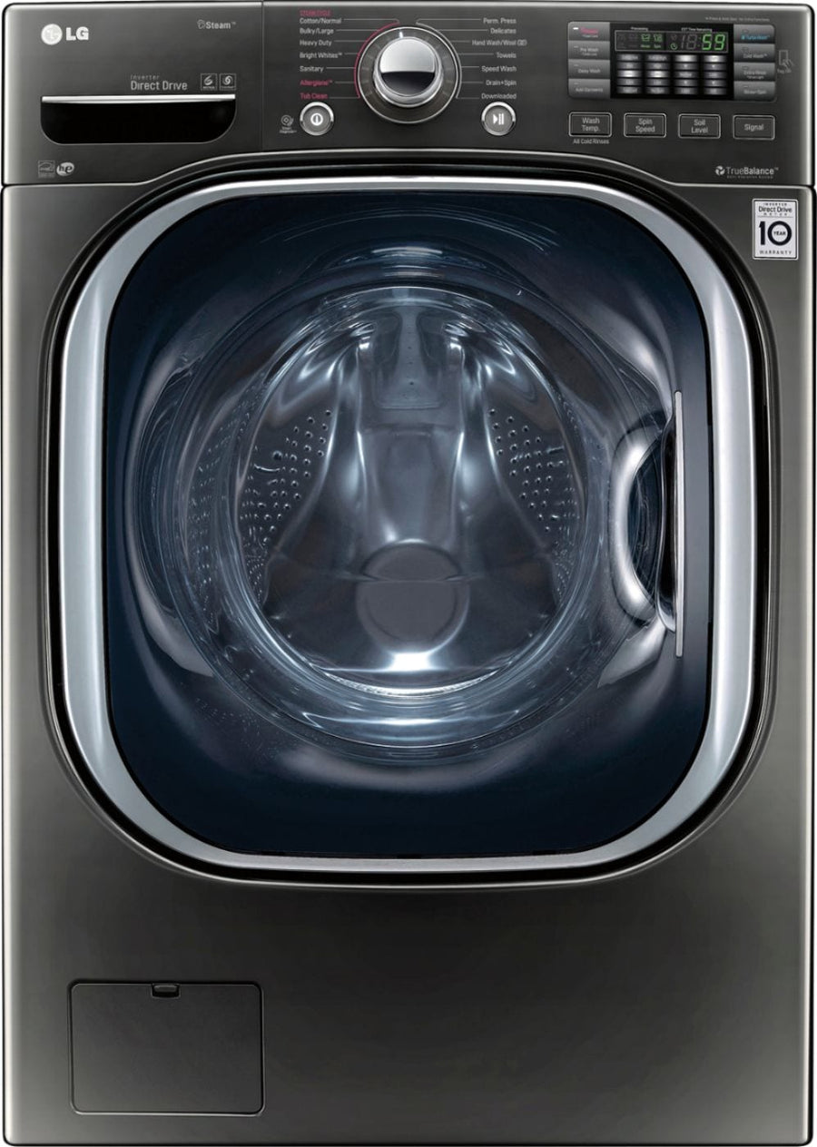 LG - 4.5 Cu. Ft. High Efficiency Stackable Front-Load Washer with Steam and TurboWash Technology - Black stainless steel_0