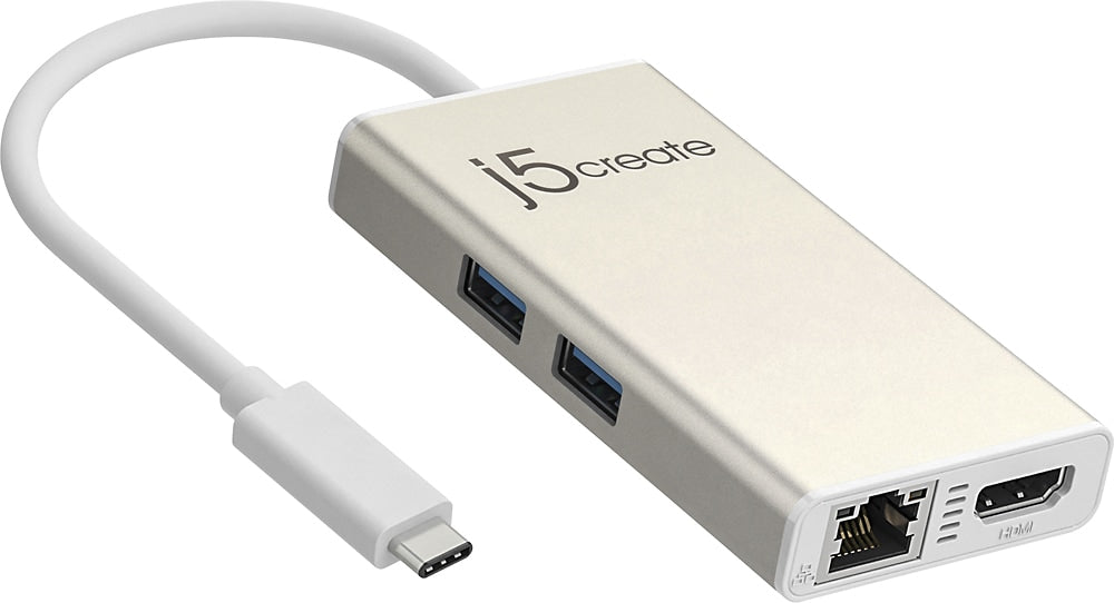 j5create - 2-Port USB 3.0 Hub with HDMI and Gigabit Ethernet USB Type-C Adapter - Silver_1