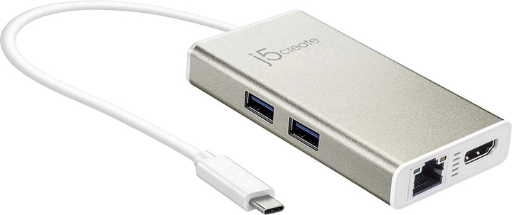 j5create - 2-Port USB 3.0 Hub with HDMI and Gigabit Ethernet USB Type-C Adapter - Silver_0