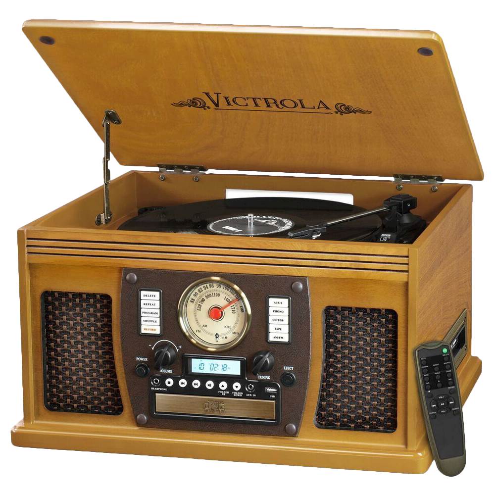Victrola - Navigator 8-in-1 Classic Bluetooth Record Player with Turntable - Oak_0