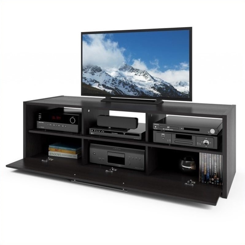 CorLiving - Black Wooden TV Bench, for TVs up to 75" - Black_1