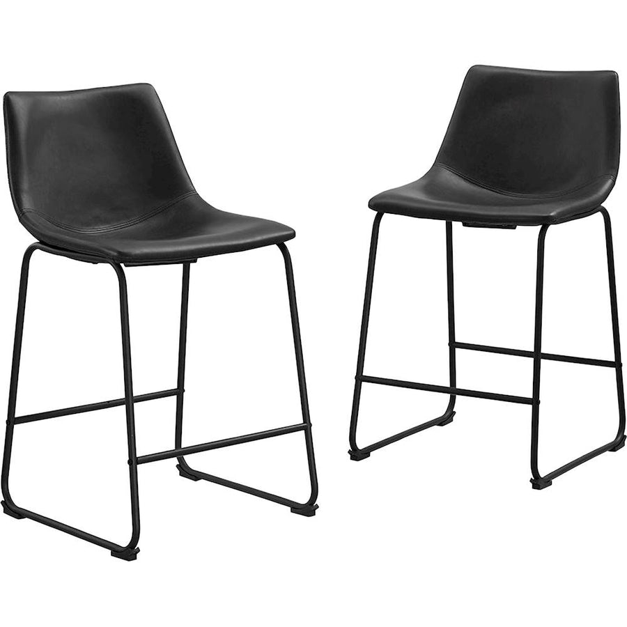 Walker Edison - Industrial Faux Leather Counter Stool (Set of 2) - Black_0