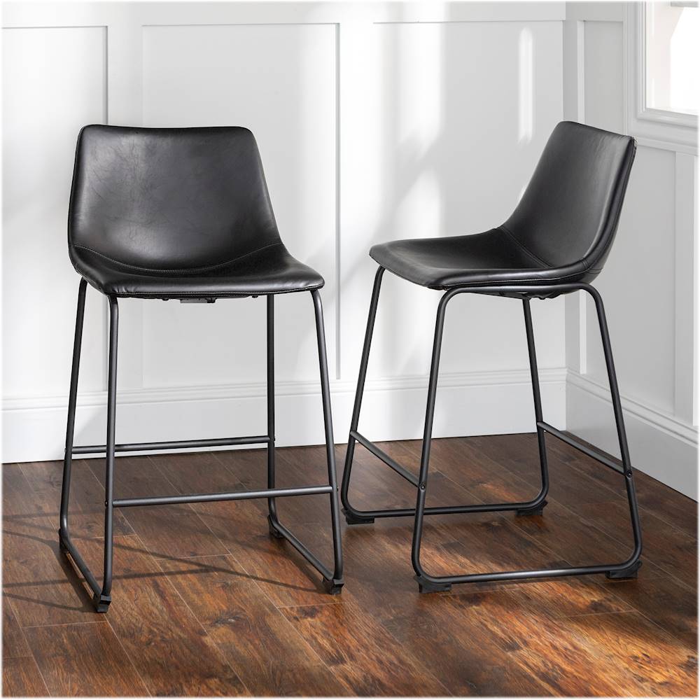 Walker Edison - Industrial Faux Leather Counter Stool (Set of 2) - Black_5