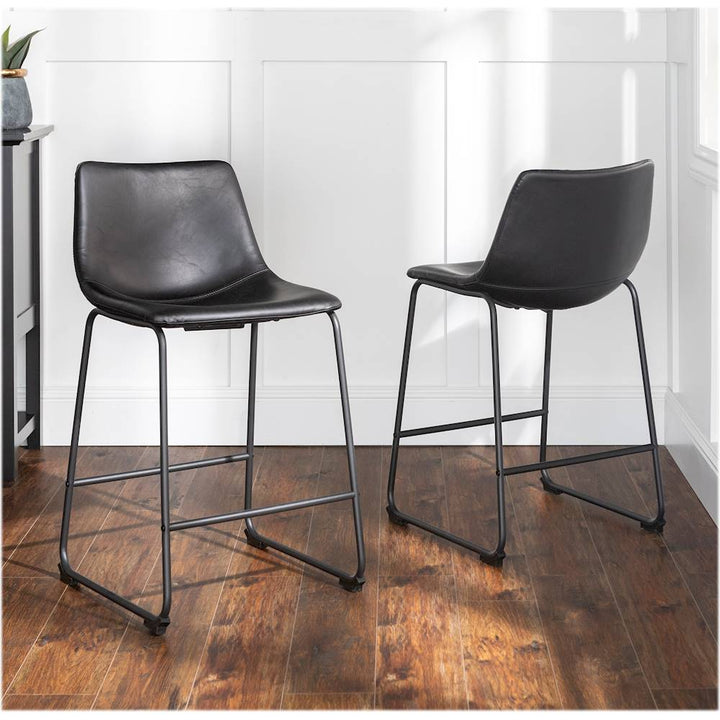 Walker Edison - Industrial Faux Leather Counter Stool (Set of 2) - Black_4