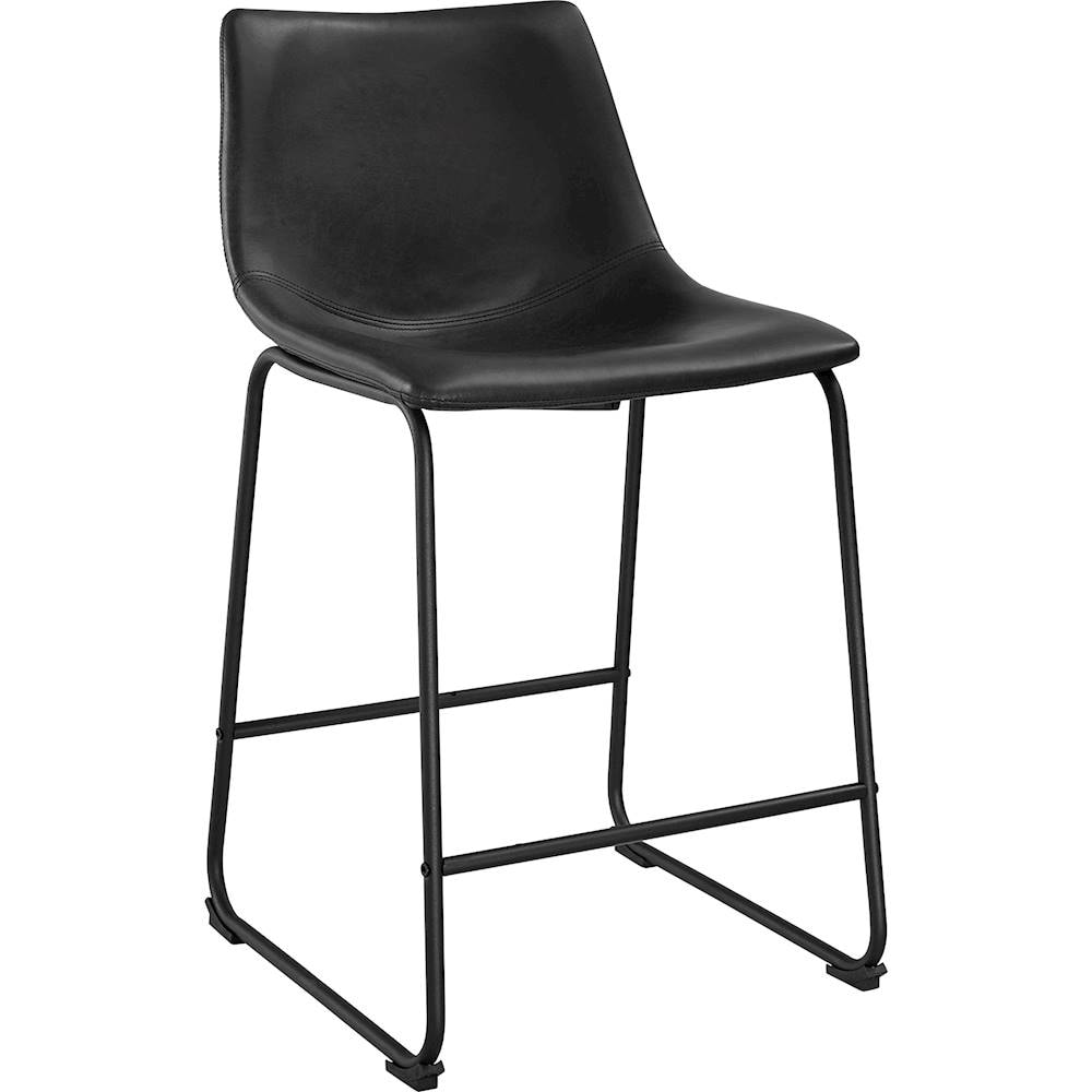 Walker Edison - Industrial Faux Leather Counter Stool (Set of 2) - Black_1