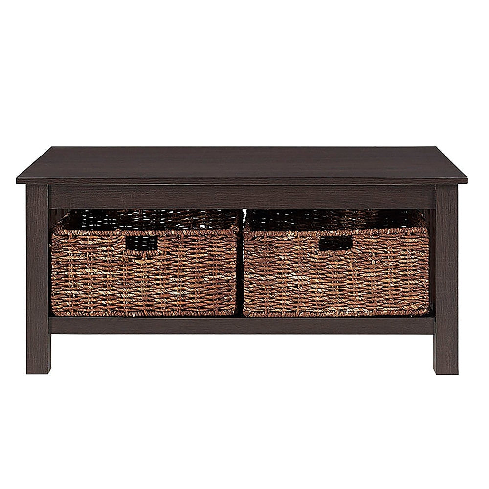 Walker Edison - Coffee Table with wicker storage baskets - Espresso_0