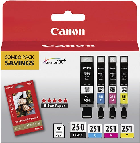 Canon - 250/251 4-Pack Ink Cartridges + Photo Paper - Black/Cyan/Magenta/Yellow_0