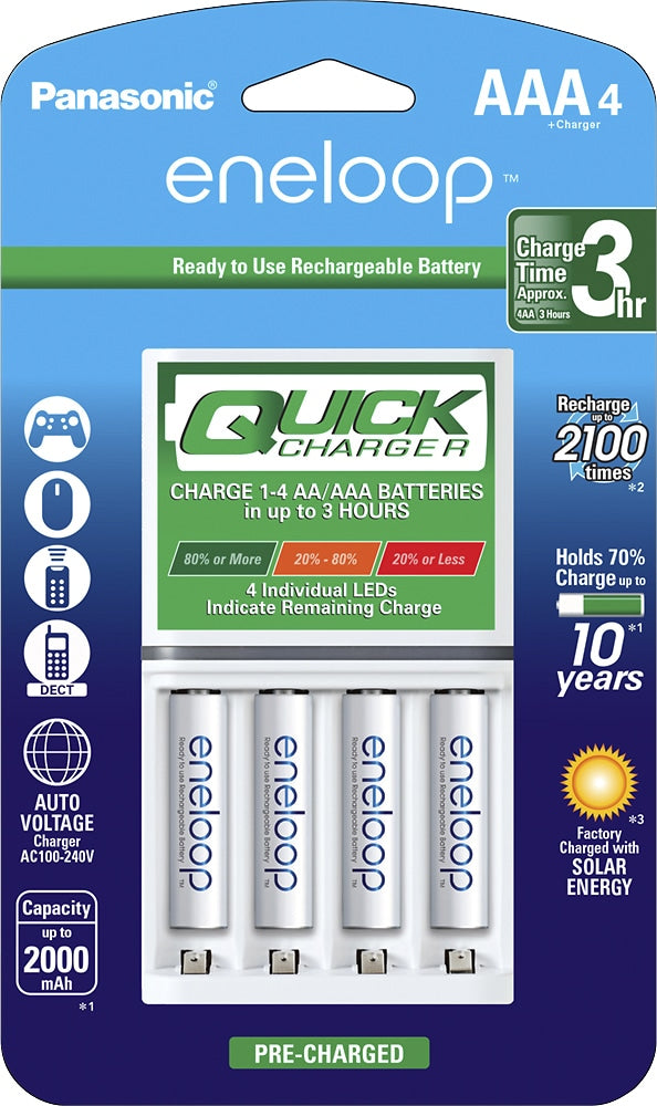 Panasonic - eneloop Quick Individual Battery Charger and 4 AAA Batteries Kit - White_0