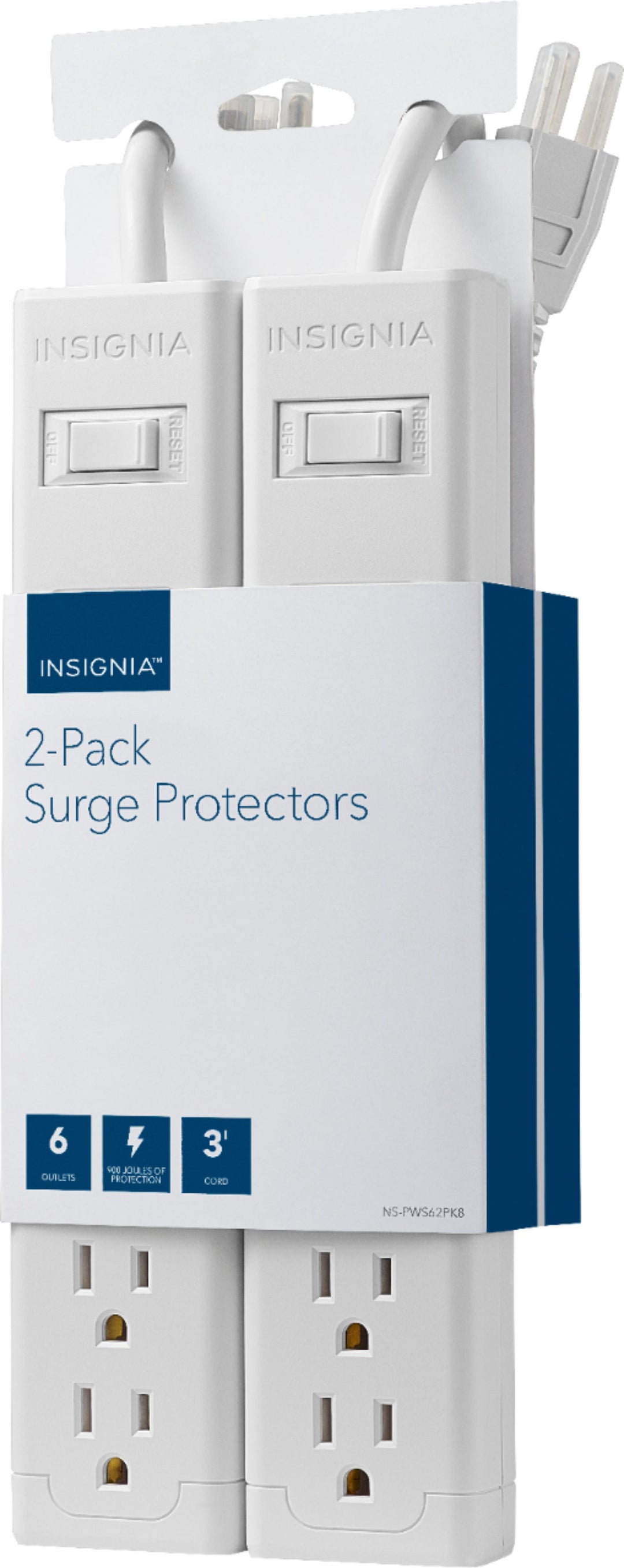 Insignia™ - 6 Outlet Surge Protector 2 Pack - White_2