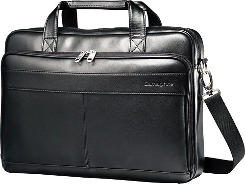 Samsonite - Leather Slim Laptop Briefcase for 15.6" Laptop - Black_0