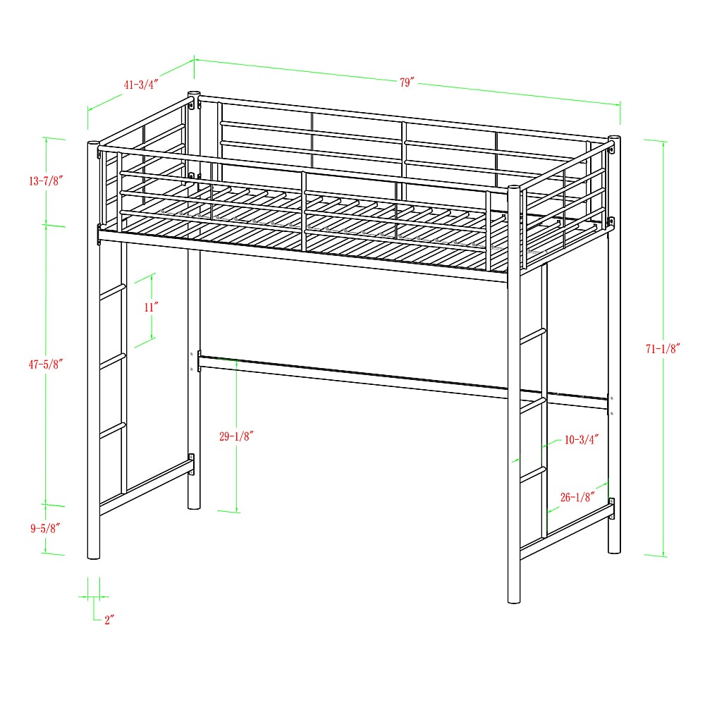 Walker Edison - Modern Metal Twin Loft Bed Frame - Black_4