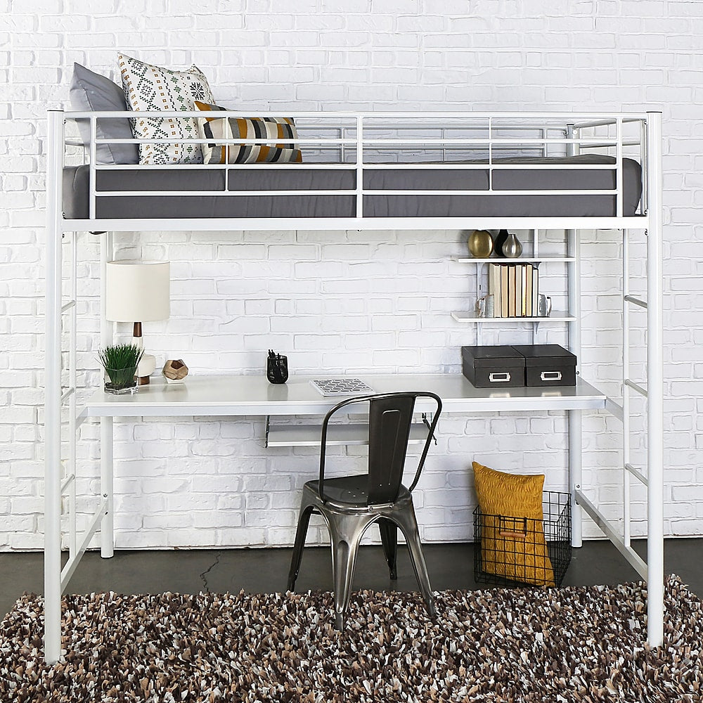 Walker Edison - Premium Twin-Size Loft Bunk Bed With Desk - White_4