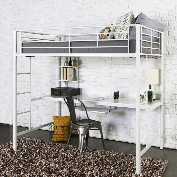 Walker Edison - Premium Twin-Size Loft Bunk Bed With Desk - White_2