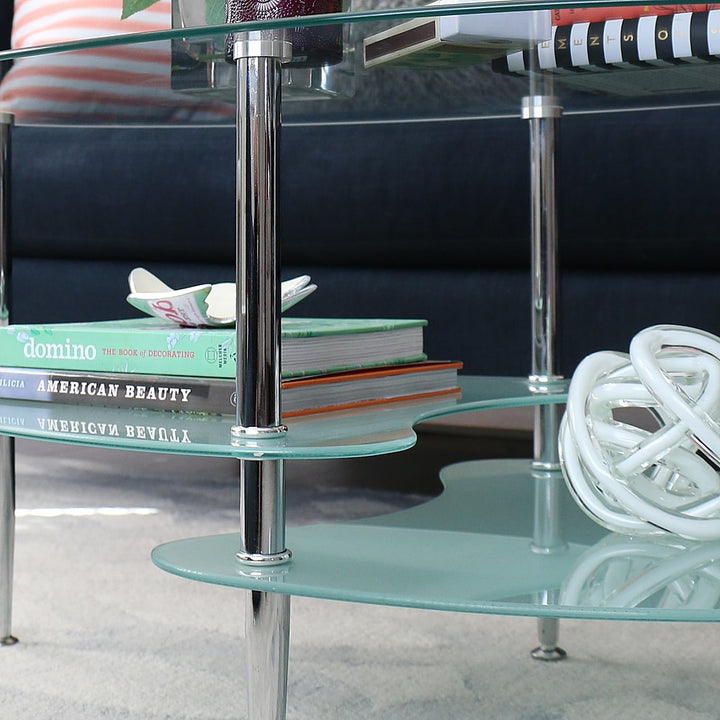 Walker Edison - Wave Modern Metal and Glass Coffee Table - Clear_3