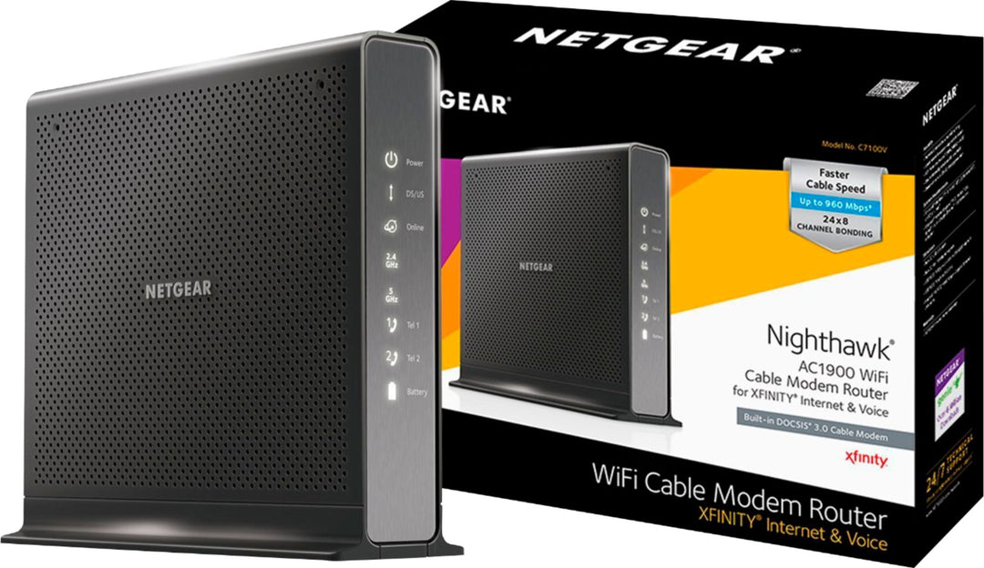 NETGEAR - Nighthawk Dual-Band AC1900 Router with 24 x 8 DOCSIS 3.0 Cable Modem - Black_0