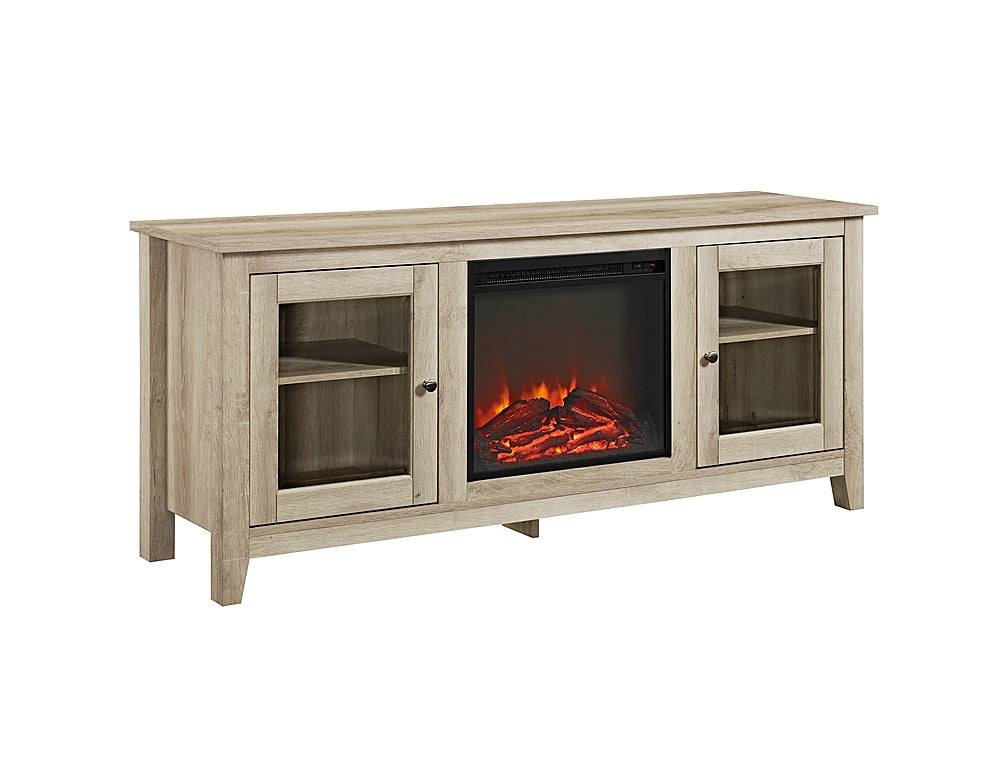 Walker Edison - Traditional Two Glass Door Fireplace TV Stand for Most TVs up to 65" - White Oak_1