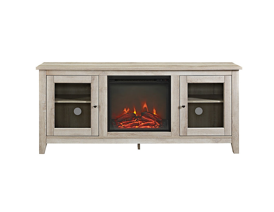 Walker Edison - Traditional Two Glass Door Fireplace TV Stand for Most TVs up to 65" - White Oak_0