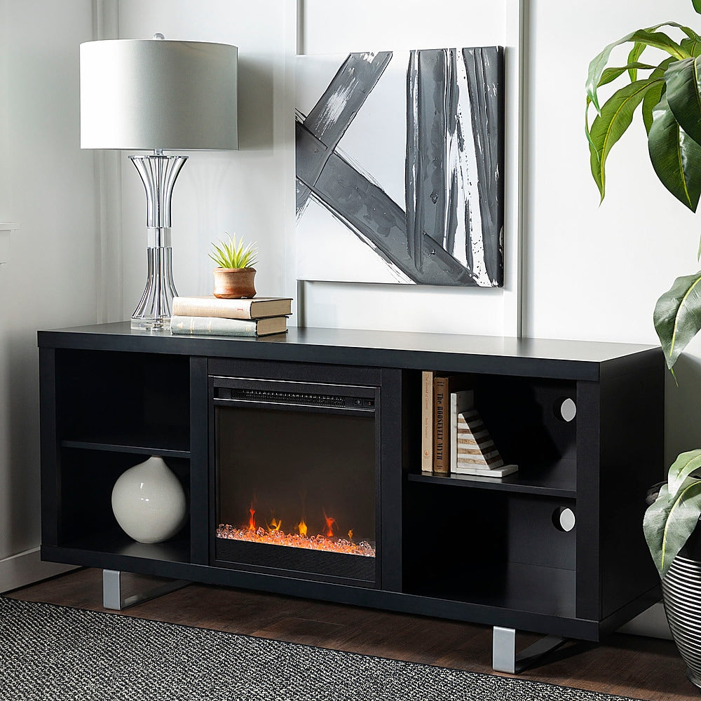 Walker Edison - Modern Open Storage Fireplace TV Stand for Most TVs up to 65" - Black_6