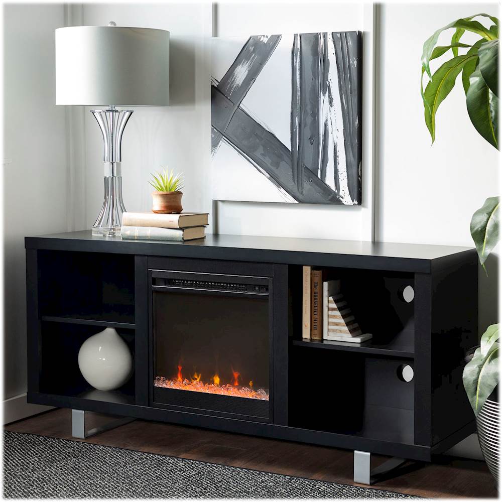 Walker Edison - Modern Open Storage Fireplace TV Stand for Most TVs up to 65" - Black_4