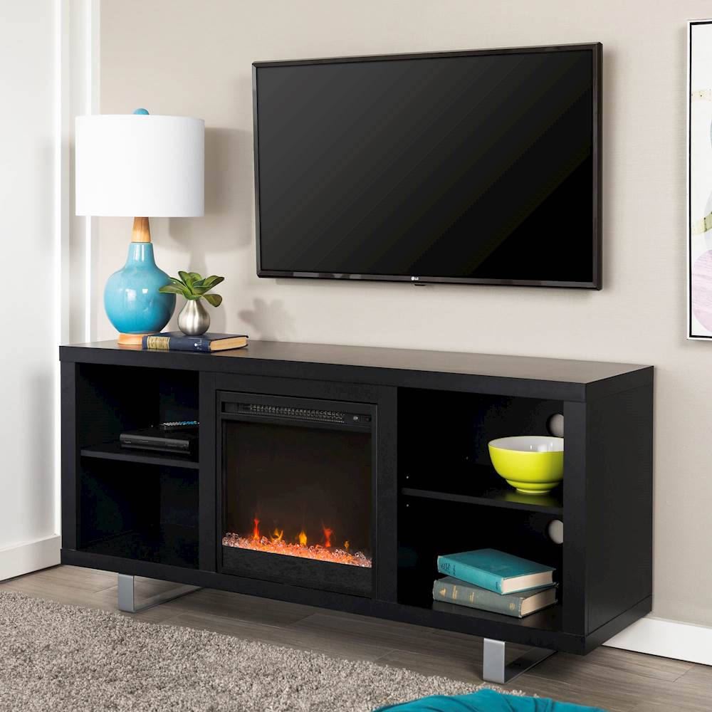 Walker Edison - Modern Open Storage Fireplace TV Stand for Most TVs up to 65" - Black_3