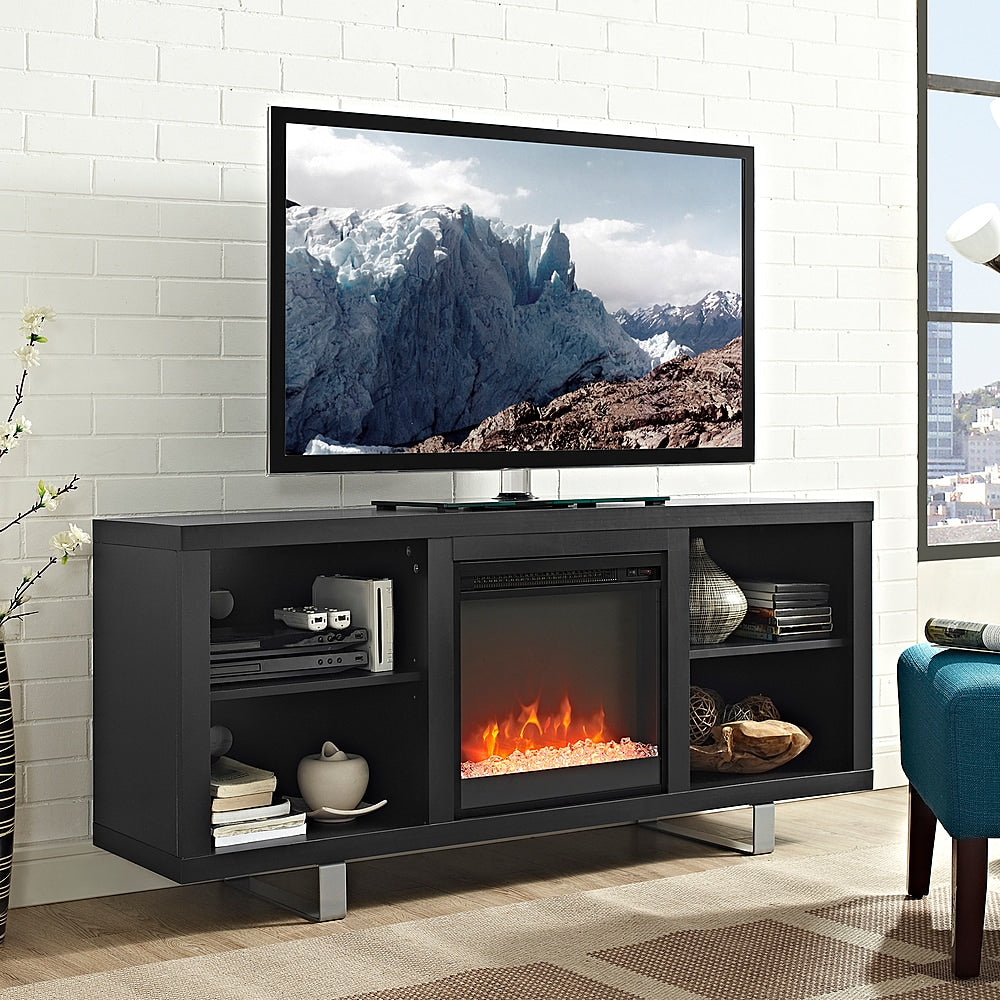 Walker Edison - Modern Open Storage Fireplace TV Stand for Most TVs up to 65" - Black_2