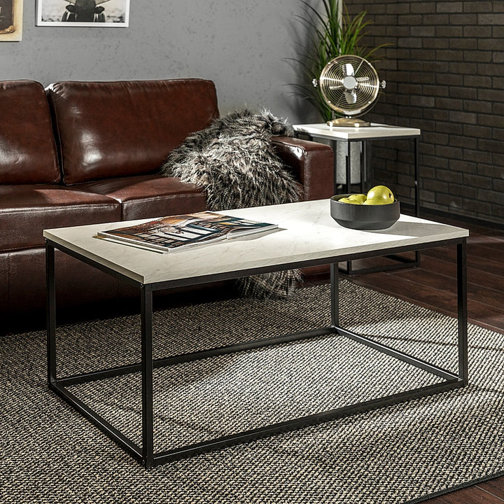 Walker Edison - Rectangular Coffee Table - Faux Marble/Black_3