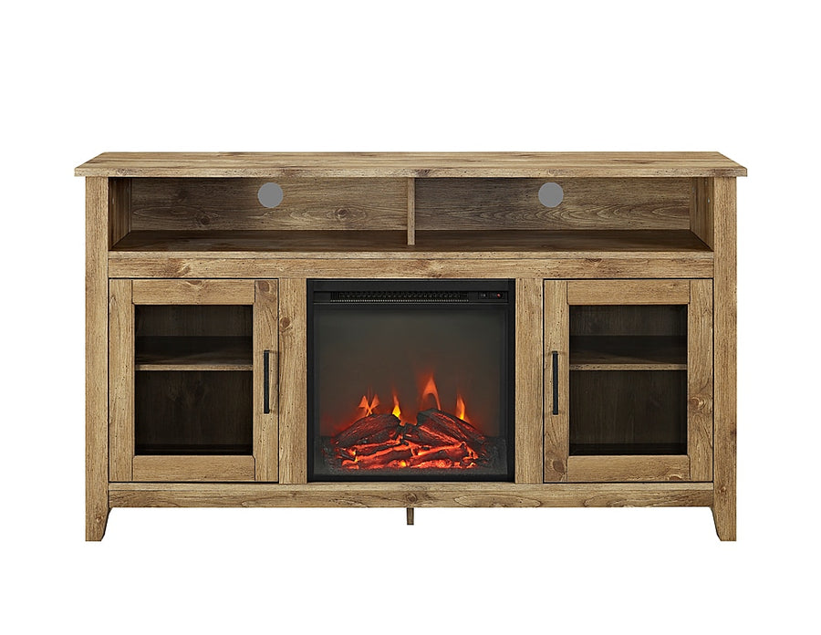 Walker Edison - Tall Glass Two Door Soundbar Storage Fireplace TV Stand for Most TVs Up to 65" - Barnwood_0