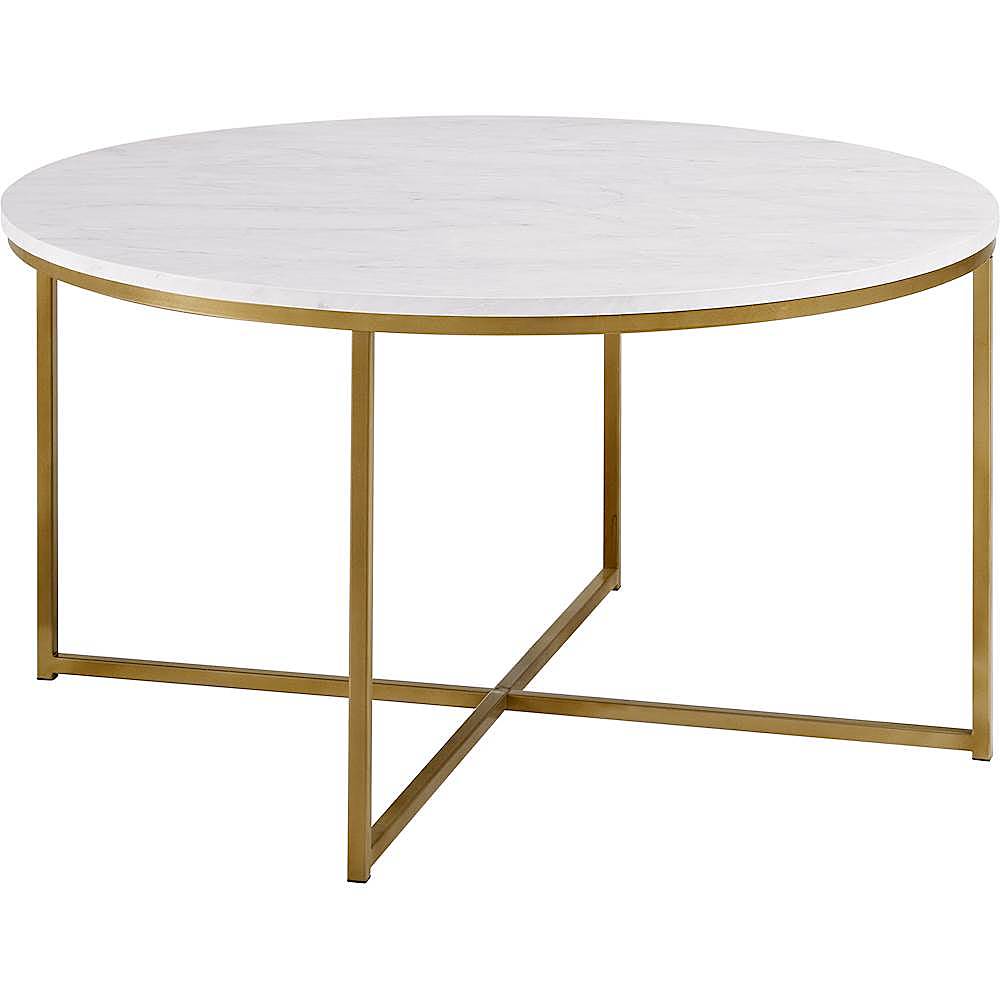 Walker Edison - Modern Glam Round Coffee Table - Faux Marble_0