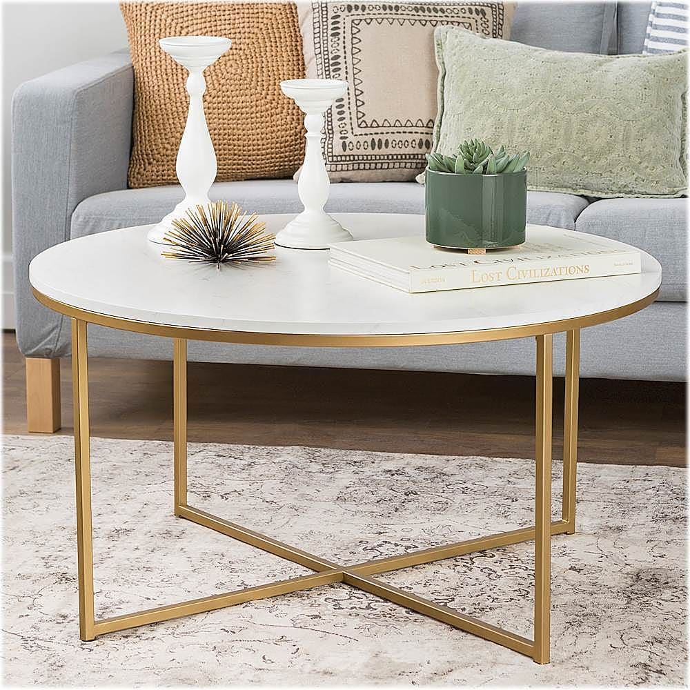 Walker Edison - Modern Glam Round Coffee Table - Faux Marble_6